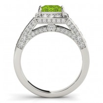 Princess Peridot & Diamond Engagement Ring 18K White Gold (2.20ct)
