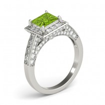 Princess Peridot & Diamond Engagement Ring 18K White Gold (2.20ct)