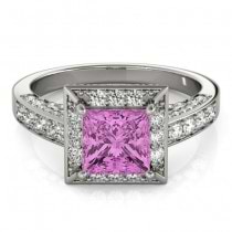 Princess Pink Sapphire & Diamond Engagement Ring 14K White Gold (2.25ct)