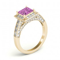 Princess Pink Sapphire & Diamond Engagement Ring 14K Yellow Gold (2.25ct)