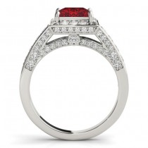 Princess Ruby & Diamond Engagement Ring 14K White Gold (2.20ct)