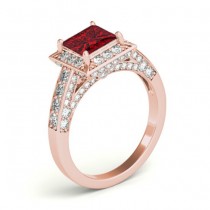 Princess Ruby & Diamond Engagement Ring 18K Rose Gold (2.20ct)