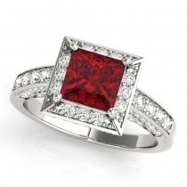 Princess Ruby & Diamond Engagement Ring 18K White Gold (2.20ct)