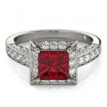 Princess Ruby & Diamond Engagement Ring Platinum (2.20ct)