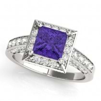 Princess Tanzanite & Diamond Engagement Ring 14K White Gold (2.25ct)