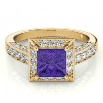 Princess Tanzanite & Diamond Engagement Ring 14K Yellow Gold (2.25ct)