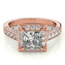 Princess Cut Diamond Halo Engagement Ring 14K Rose Gold (1.14ct)
