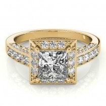 Princess Cut Diamond Halo Engagement Ring 14K Yellow Gold (1.14ct)