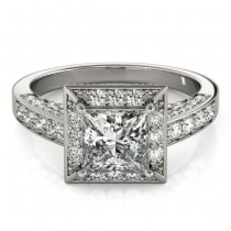 Princess Cut Diamond Halo Engagement Ring 18K White Gold (1.14ct)