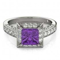 Princess Amethyst & Diamond Engagement Ring 14K White Gold (1.20ct)