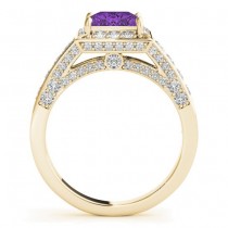 Princess Amethyst & Diamond Engagement Ring 14K Yellow Gold (1.20ct)