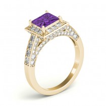 Princess Amethyst & Diamond Engagement Ring 18K Yellow Gold (1.20ct)