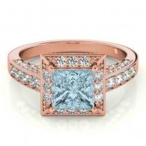 Princess Aquamarine & Diamond Engagement Ring 14K Rose Gold (1.20ct)