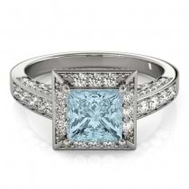 Princess Aquamarine & Diamond Engagement Ring 14K White Gold (1.20ct)