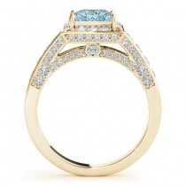 Princess Aquamarine & Diamond Engagement Ring 14K Yellow Gold (1.20ct)
