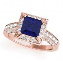 Princess Blue Sapphire & Diamond Engagement Ring 14K Rose Gold (1.20ct)