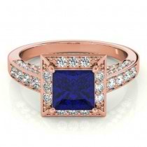 Princess Blue Sapphire & Diamond Engagement Ring 18K Rose Gold (1.20ct)