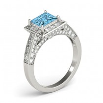 Princess Blue Topaz & Diamond Engagement Ring 14K White Gold (1.20ct)