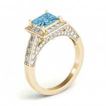Princess Blue Topaz & Diamond Engagement Ring 14K Yellow Gold (1.20ct)