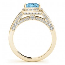 Princess Blue Topaz & Diamond Engagement Ring 18K Yellow Gold (1.20ct)