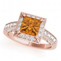 Princess Citrine & Diamond Engagement Ring 14K Rose Gold (1.20ct)
