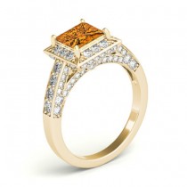 Princess Citrine & Diamond Engagement Ring 14K Yellow Gold (1.20ct)