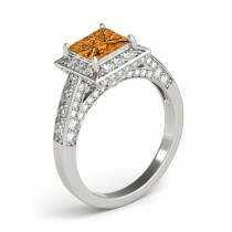 Princess Citrine & Diamond Engagement Ring 18K White Gold (1.20ct)