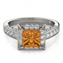 Princess Citrine & Diamond Engagement Ring Palladium (1.20ct)