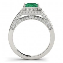 Princess Emerald & Diamond Engagement Ring 14K White Gold (1.20ct)