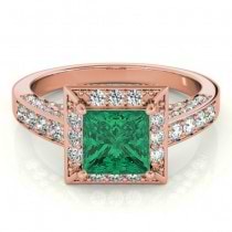 Princess Emerald & Diamond Engagement Ring 18K Rose Gold (1.20ct)