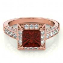 Princess Garnet & Diamond Engagement Ring 18K Rose Gold (1.20ct)