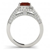 Princess Garnet & Diamond Engagement Ring 18K White Gold (1.20ct)