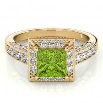 Princess Peridot & Diamond Engagement Ring 18K Yellow Gold (1.20ct)
