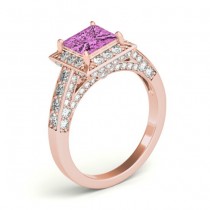Princess Pink Sapphire & Diamond Engagement Ring 14K Rose Gold (1.20ct)