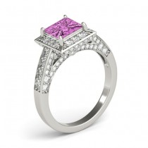 Princess Pink Sapphire & Diamond Engagement Ring 14K White Gold (1.20ct)