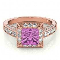 Princess Pink Sapphire & Diamond Engagement Ring 18K Rose Gold (1.20ct)