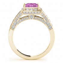 Princess Pink Sapphire & Diamond Engagement Ring 18K Yellow Gold (1.20ct)