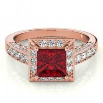 Princess Ruby & Diamond Engagement Ring 14K Rose Gold (1.20ct)