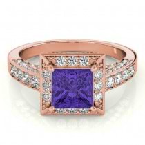 Princess Tanzanite & Diamond Engagement Ring 14K Rose Gold (1.20ct)