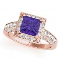 Princess Tanzanite & Diamond Engagement Ring 18K Rose Gold (1.20ct)