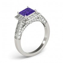 Princess Tanzanite & Diamond Engagement Ring 18K White Gold (1.20ct)