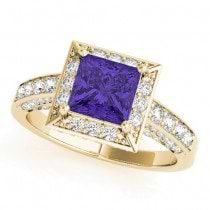 Princess Tanzanite & Diamond Engagement Ring 18K Yellow Gold (1.20ct)