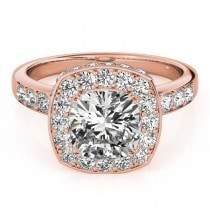 Cushion Cut Halo Diamond Engagement Ring 14k Rose Gold (1.34ct)