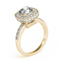 Cushion Cut Halo Diamond Engagement Ring 14k Yellow Gold (1.34ct)
