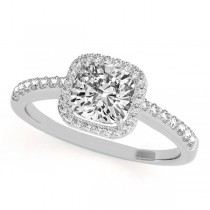 Cushion Cut Diamond Halo Engagement Ring 18k White Gold (0.50ct)