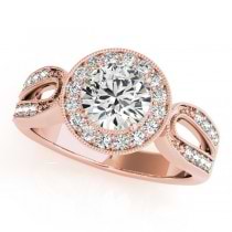 Art Deco Split Shank Diamond Halo Engagement Ring 14k Rose Gold 1.33ct