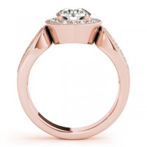 Art Deco Split Shank Diamond Halo Engagement Ring 14k Rose Gold 1.33ct