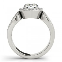 Art Deco Split Shank Diamond Halo Engagement Ring 14k White Gold 1.33ct