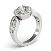 Art Deco Split Shank Diamond Halo Engagement Ring 14k White Gold 1.33ct