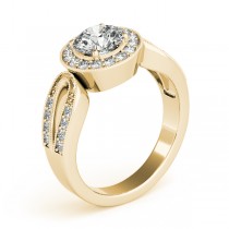 Art Deco Split Shank Diamond Halo Engagement Ring 14k Yellow Gold 1.33ct